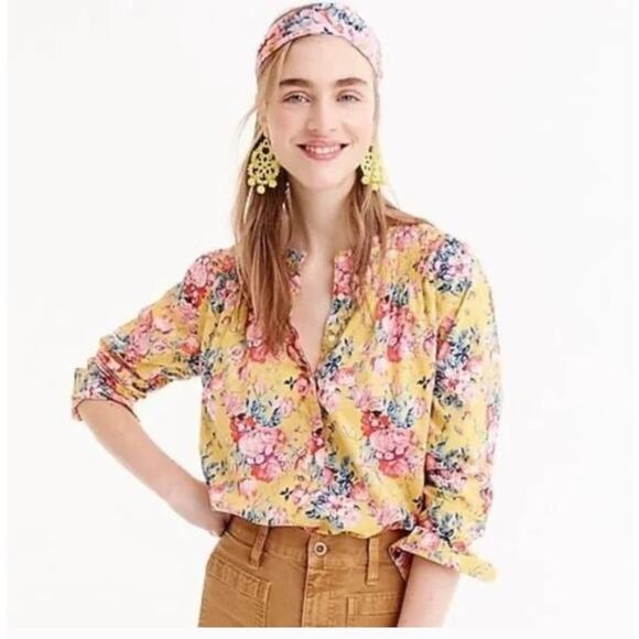 J Crew Liberty Print Yellow Floral Pintuck Blouse 0 - Picture 1 of 8